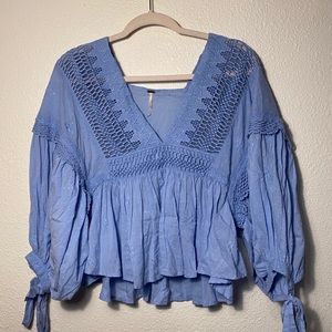 Free People Drive You Mad Crochet Trim blouse